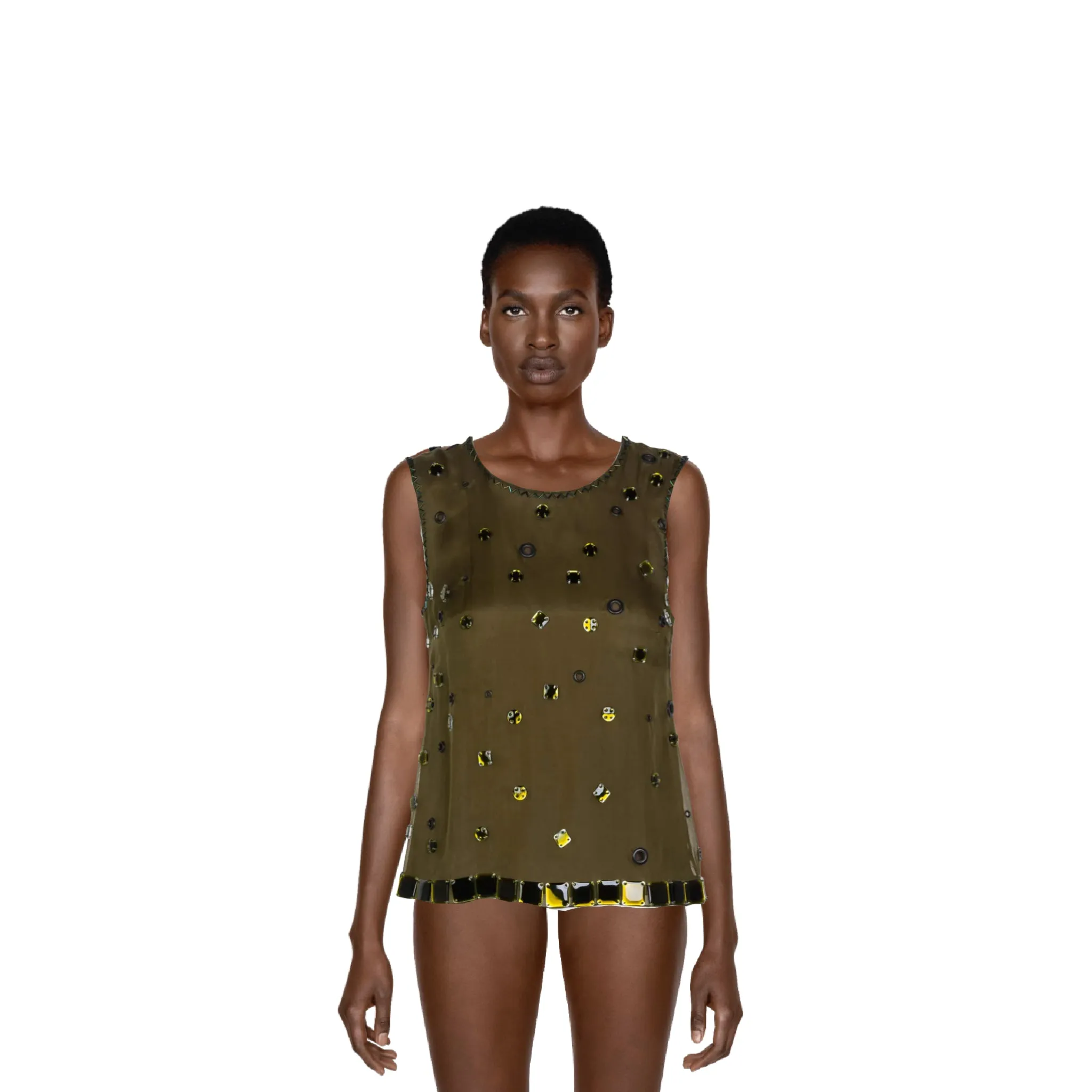 Prada Green Silk "No-Back" Jewel Embellished Top  Fall/Winter 1999 | P/XS