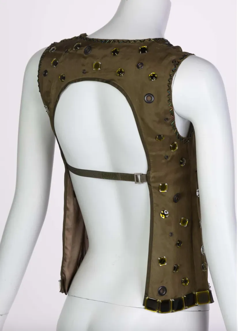 Prada Green Silk "No-Back" Jewel Embellished Top  Fall/Winter 1999 | P/XS