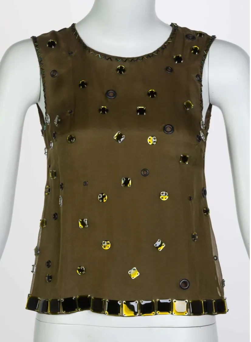 Prada Green Silk "No-Back" Jewel Embellished Top  Fall/Winter 1999 | P/XS