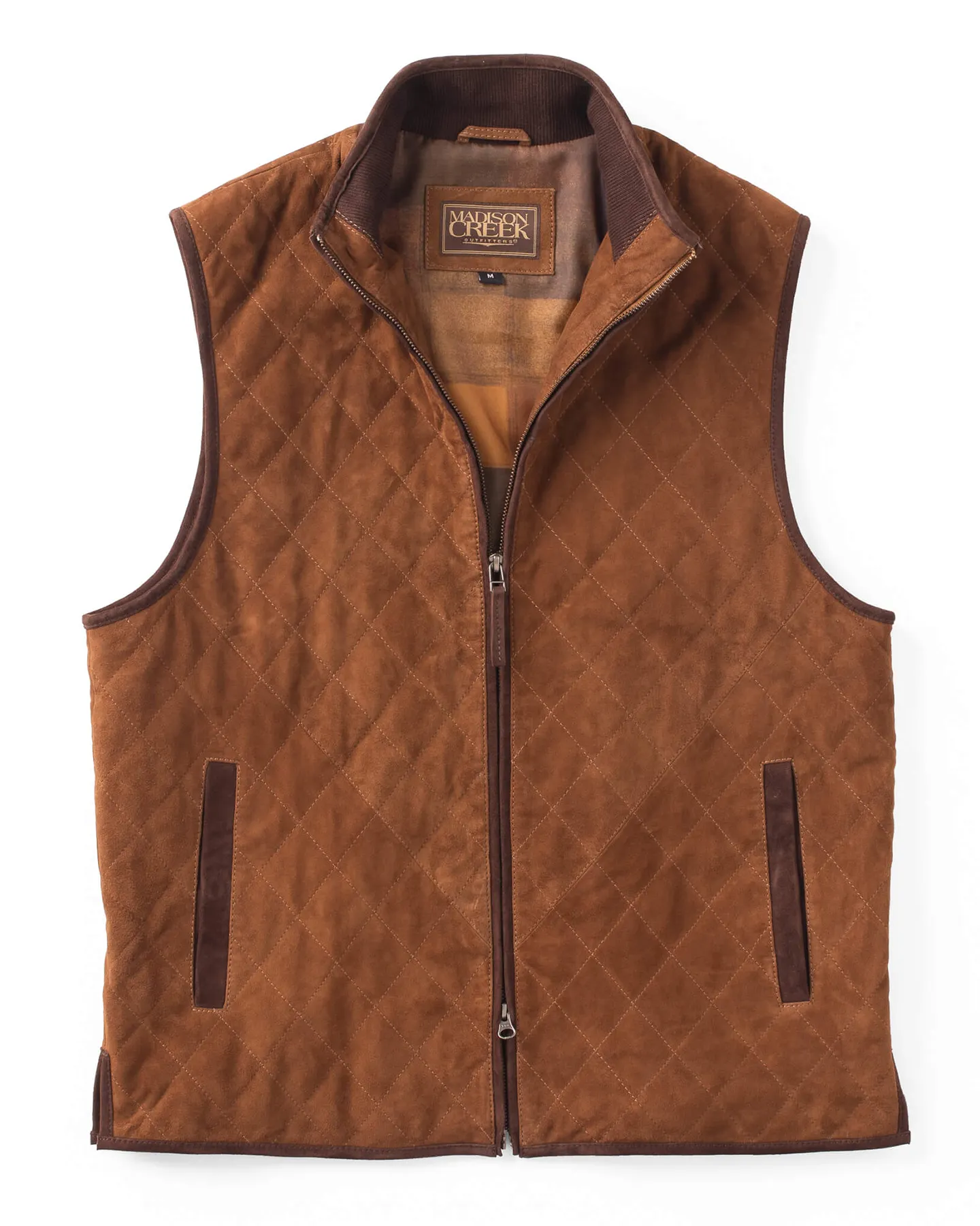 RIDGELAND QUILTED GOAT SUEDE VEST - WHISKEY