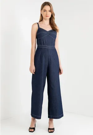 Sleeveless Padded Denim Jumpsuit