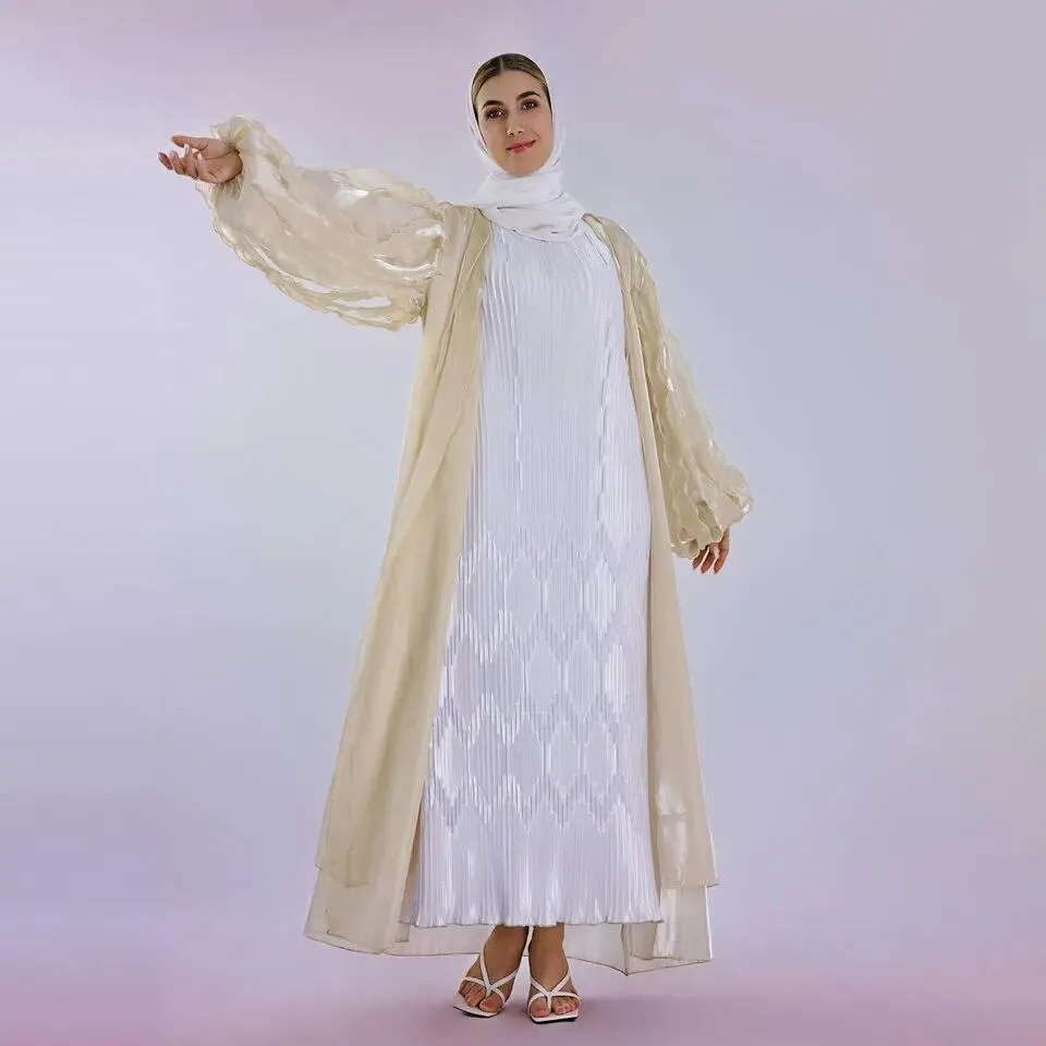 Summer Arabic Two-Piece Cardigan Style Open Abaya