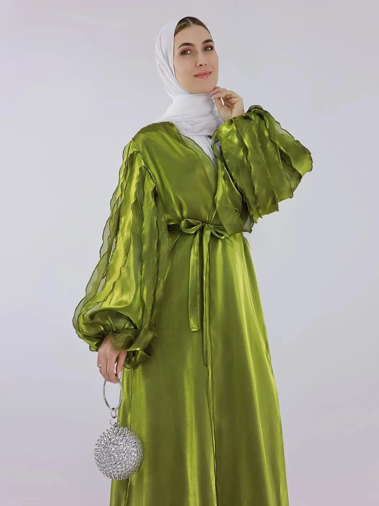 Summer Arabic Two-Piece Cardigan Style Open Abaya