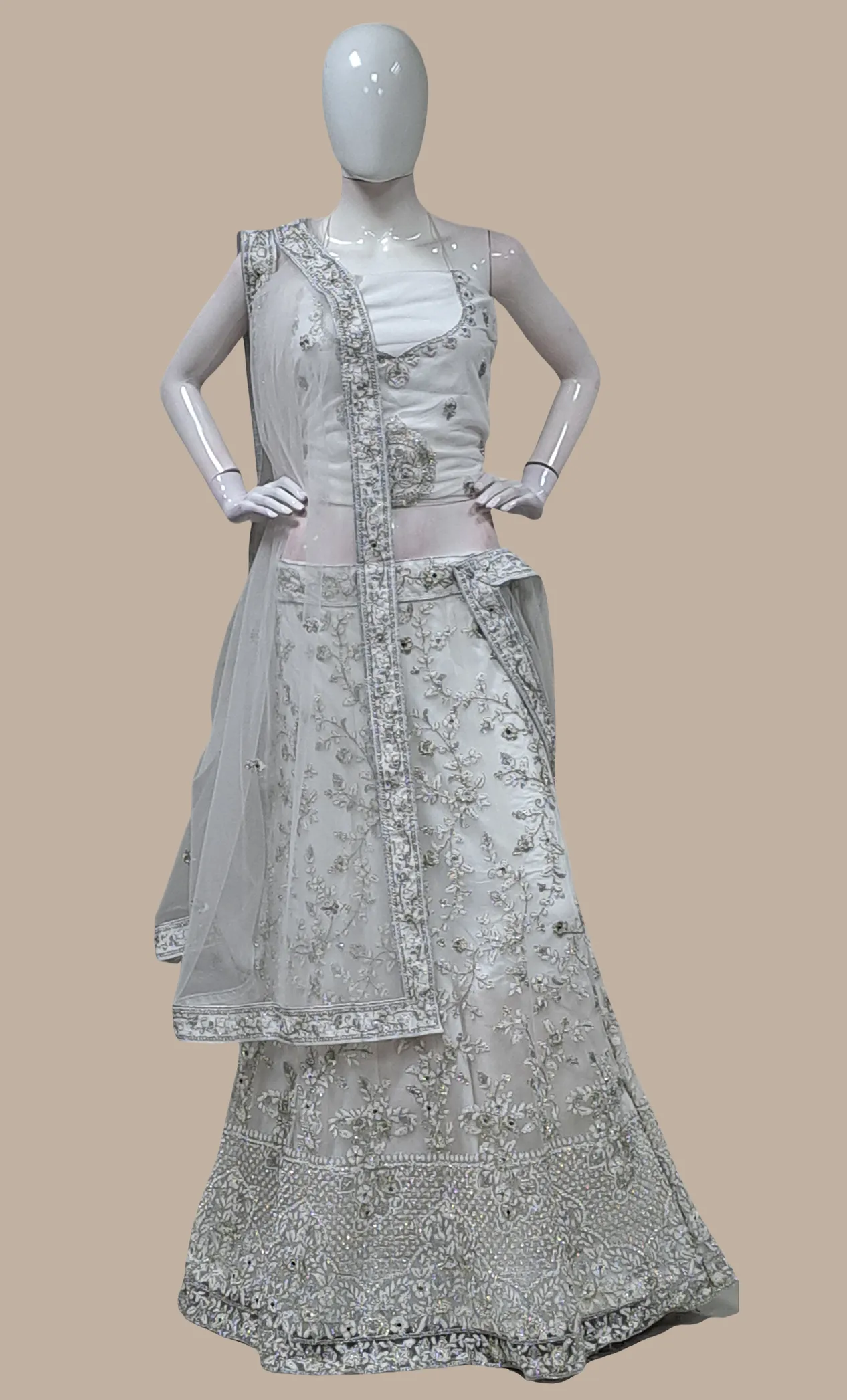 White Embroidered Lengha