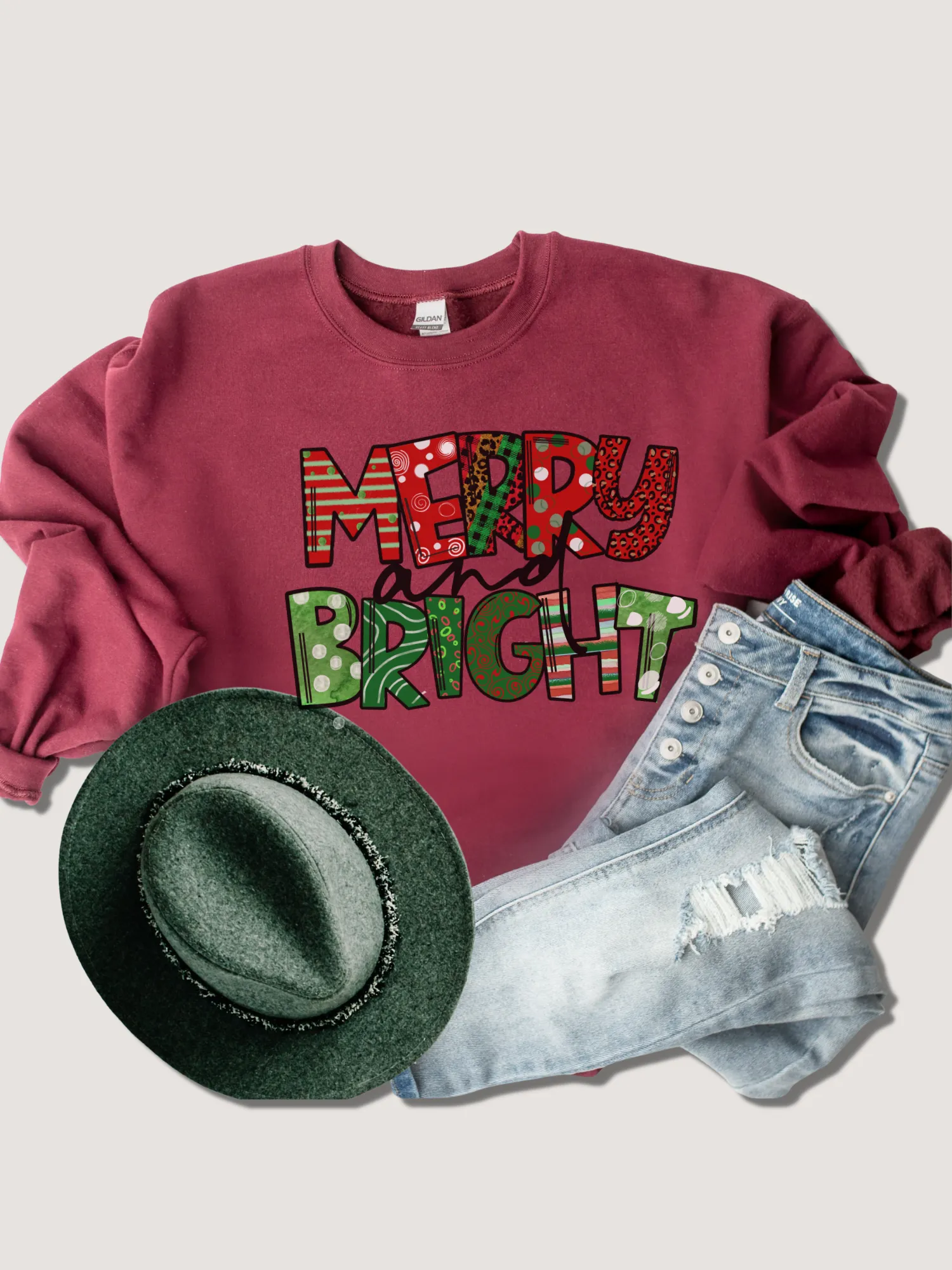 Women's Christmas Merry & Bright Crewneck Sweatshirt Pretty Christmas Pullover