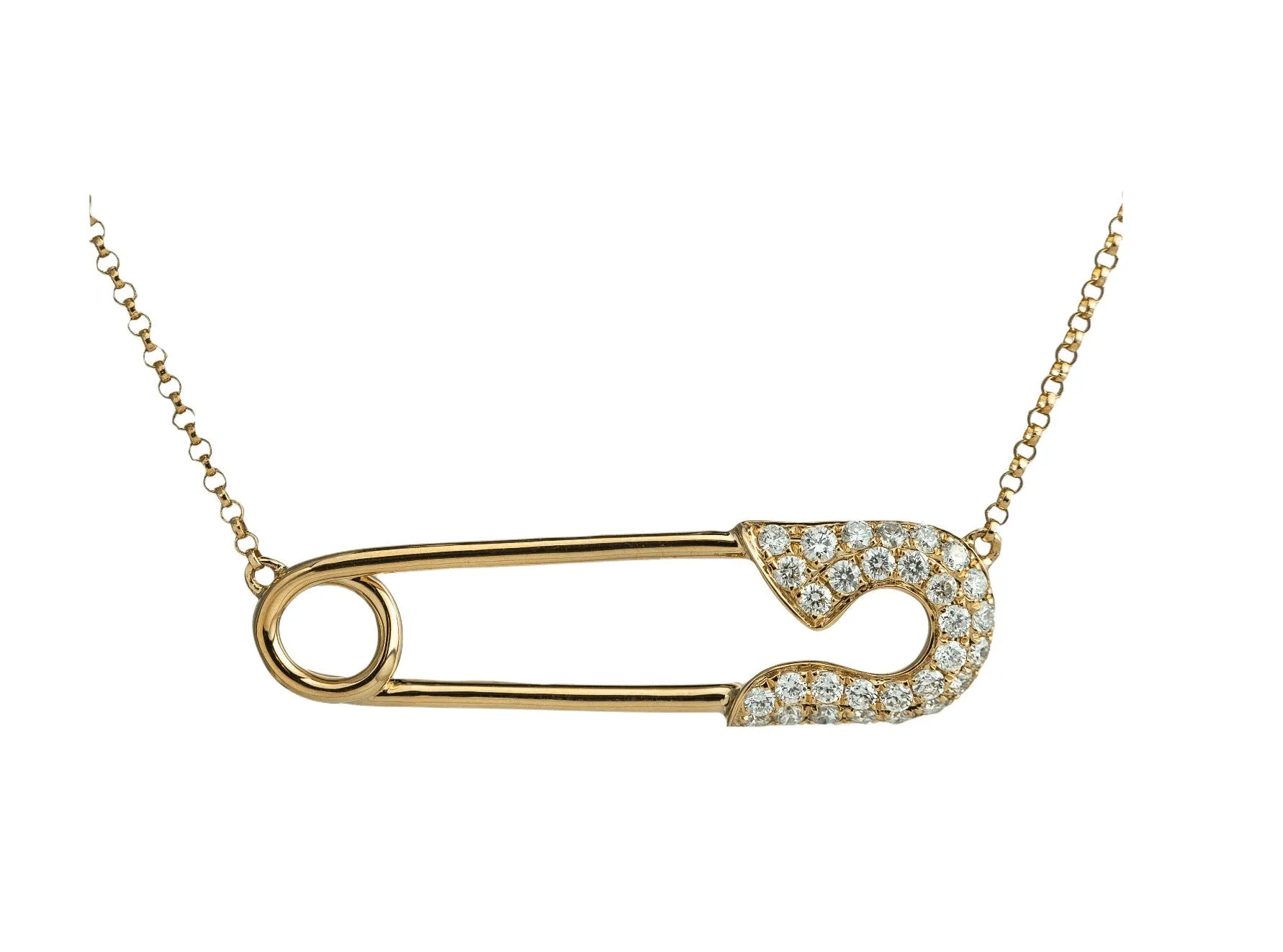 Yellow Gold Diamond Pave Safety Pin Necklace